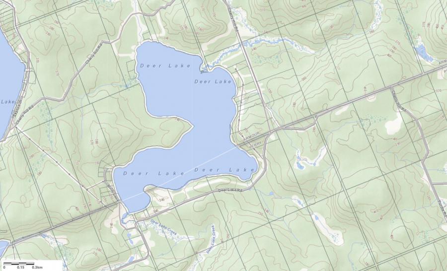 Topographical Map of Deer Lake in Municipality of Armour and the District of Parry Sound